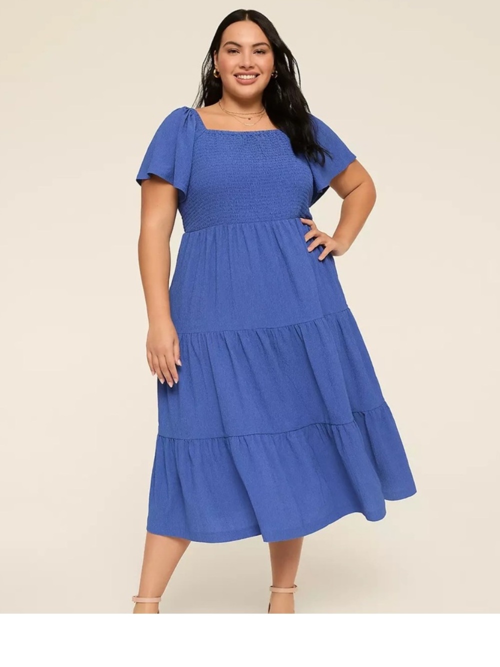 Lane Bryant | Smocked Tiered Midi Dress Flutter Sleeves Cobalt Blue 26/28 NWT